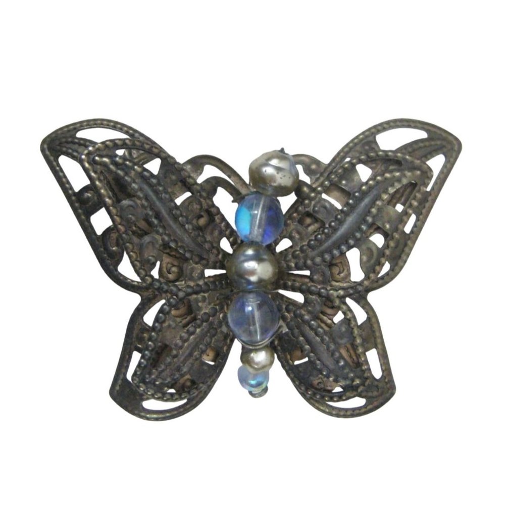 Carol Dauplaise Butterfly Brooch 1.6 inch Pin Jewelry Silvertone Filigree CARD